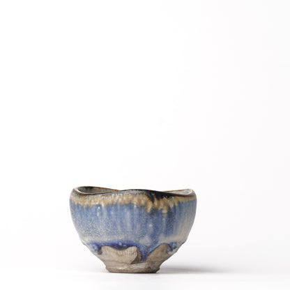 Nobuhito Nakaoka Colored Ash Glaze Guinomi Sake Cup with Silver Gold