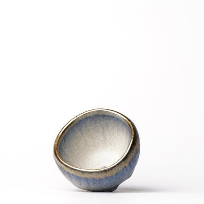 Nobuhito Nakaoka Colored Ash Glaze Guinomi Sake Cup with Silver Gold