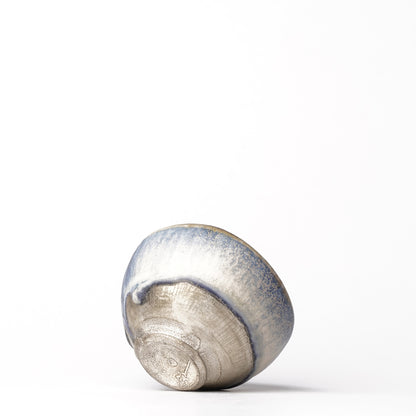 Nobuhito Nakaoka Colored Ash Glaze Guinomi Sake Cup with Silver Gold