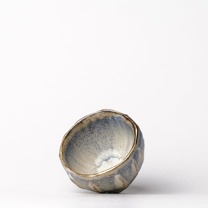 Nobuhito Nakaoka Colored Ash Glaze Guinomi Sake Cup with Silver Gold