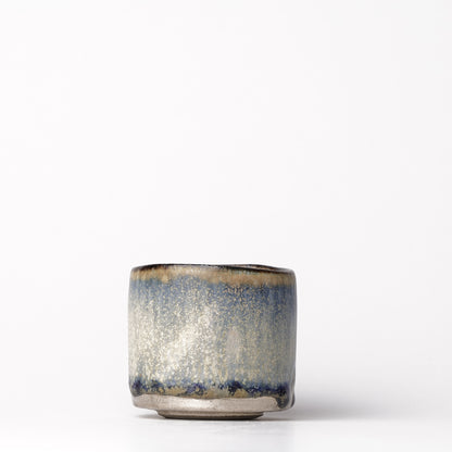 Nobuhito Nakaoka Colored Ash Glaze Guinomi Sake Cup with Silver