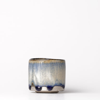 Nobuhito Nakaoka Colored Ash Glaze Guinomi Sake Cup with Silver