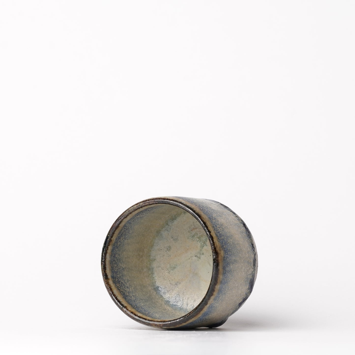 Nobuhito Nakaoka Colored Ash Glaze Guinomi Sake Cup with Silver