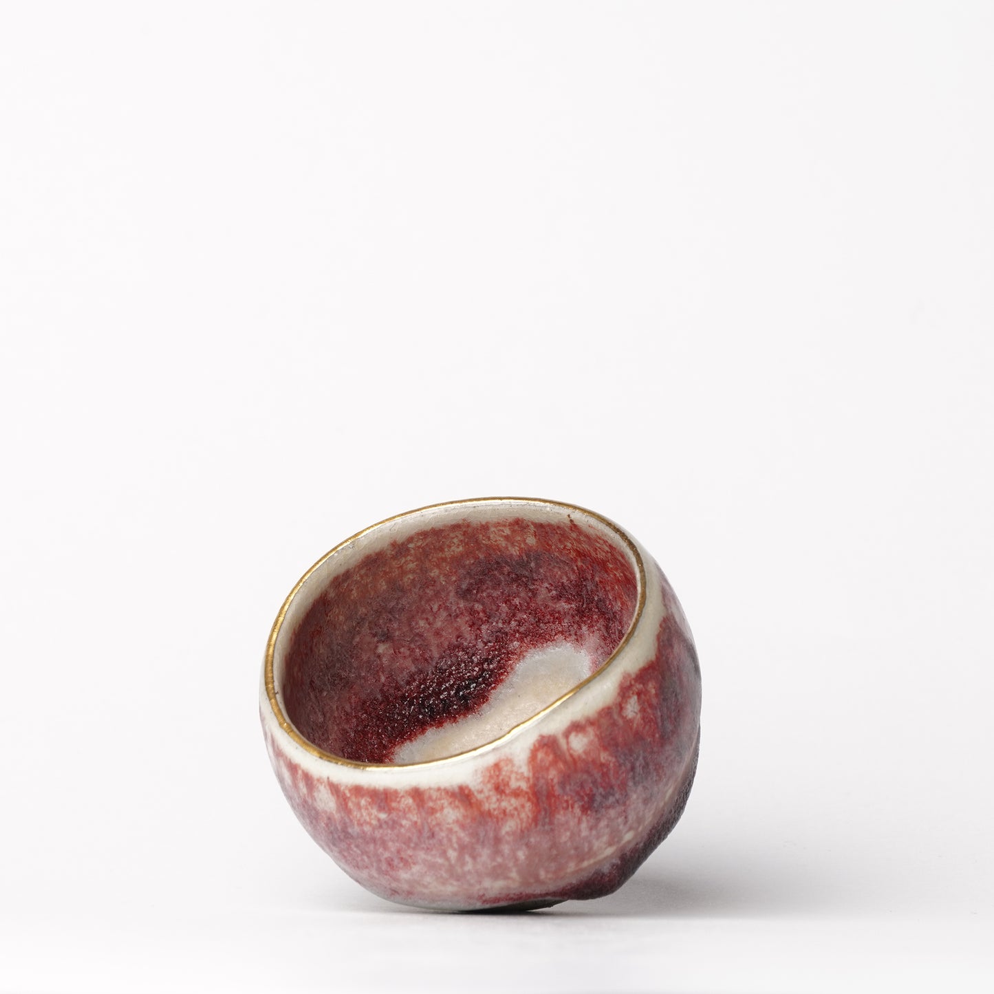 Nobuhito Nakaoka Colored Ash Glaze Guinomi Sake Cup with Silver Gold